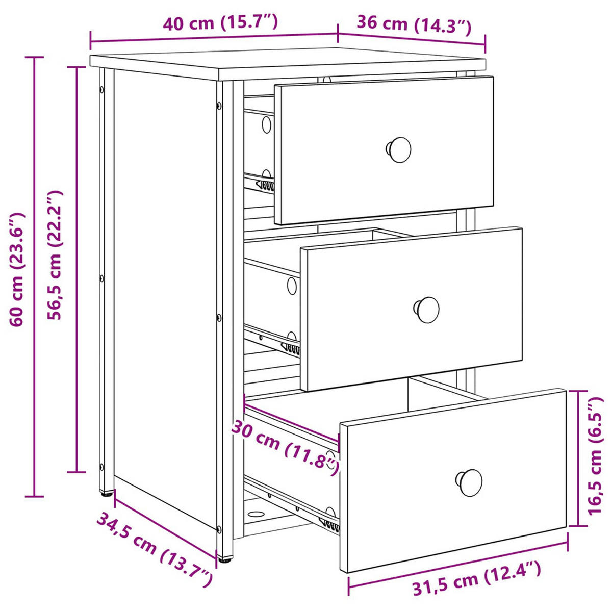 NACHTTISCH Braun 40/36/60 Cm Massives Upgecyceltes Holz - Braun, Holz (36/60/40cm) - vidaXL