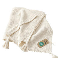 WOHNDECKE Musselin offwhite mit Quasten - Creme, Textil (127/180cm) - Homescapes