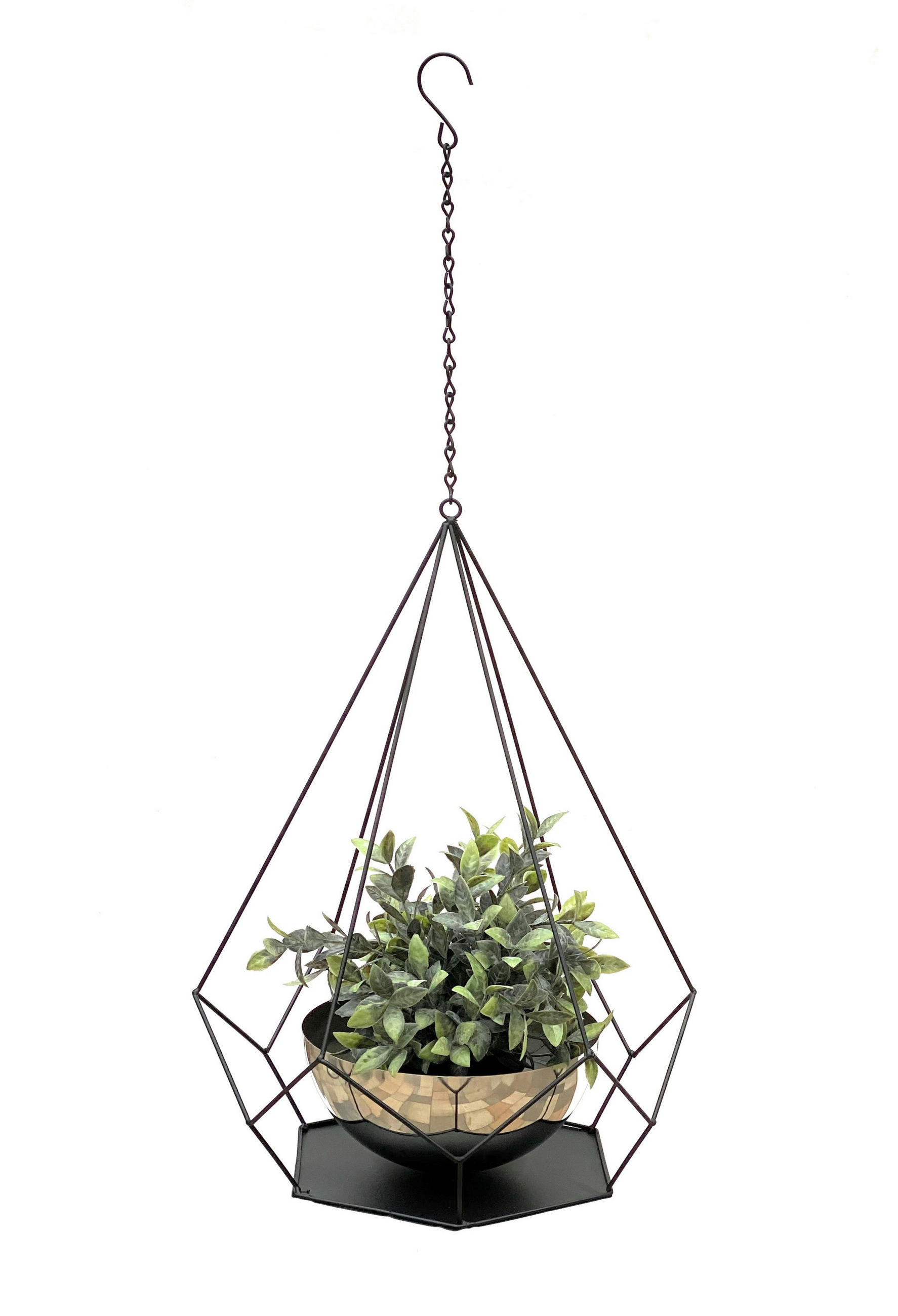 BLUMENAMPEL Innen Metall Wand 76 cm 96095 L mit Topf 6 Ecken - Schwarz, Metall (20/10/20cm) - DanDiBo