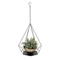 BLUMENAMPEL Innen Metall Wand 76 cm 96095 L mit Topf 6 Ecken - Schwarz, Metall (20/10/20cm) - DanDiBo