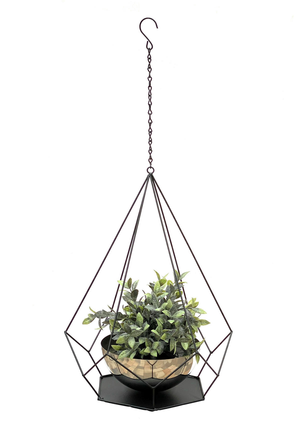 BLUMENAMPEL Innen Metall Wand 76 cm 96095 L mit Topf 6 Ecken - Schwarz, Metall (20/10/20cm) - DanDiBo