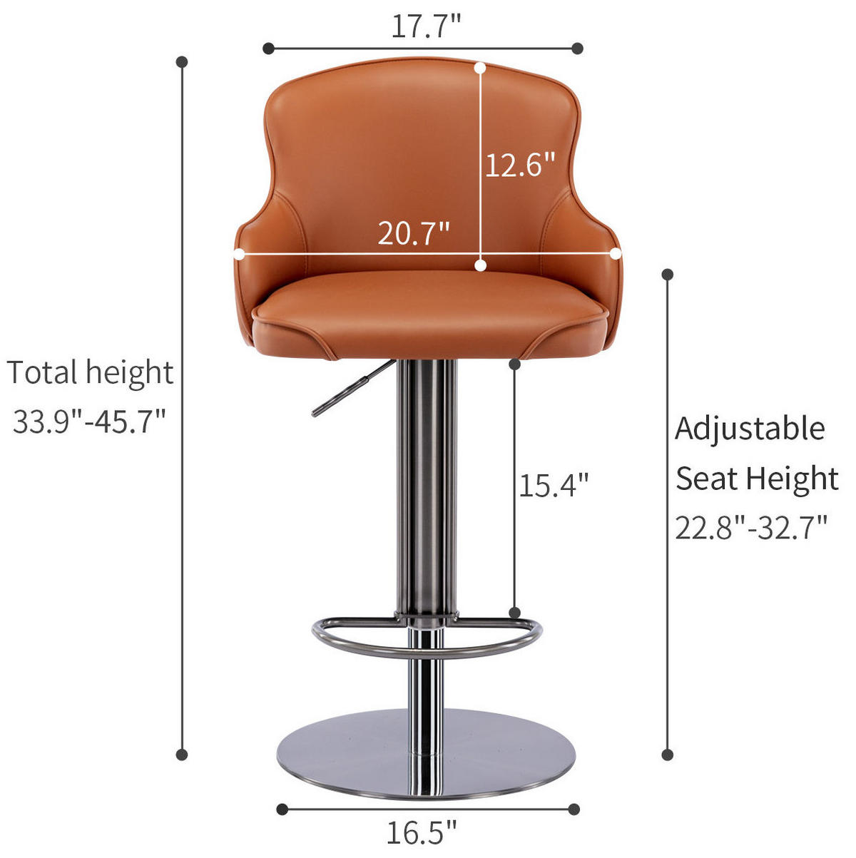 BARHOCKER höhenverstellbar drehbar 58-83 cm Edelstahl Braun - Braun, Metall (52.5/116/52.5cm) - Meubliv
