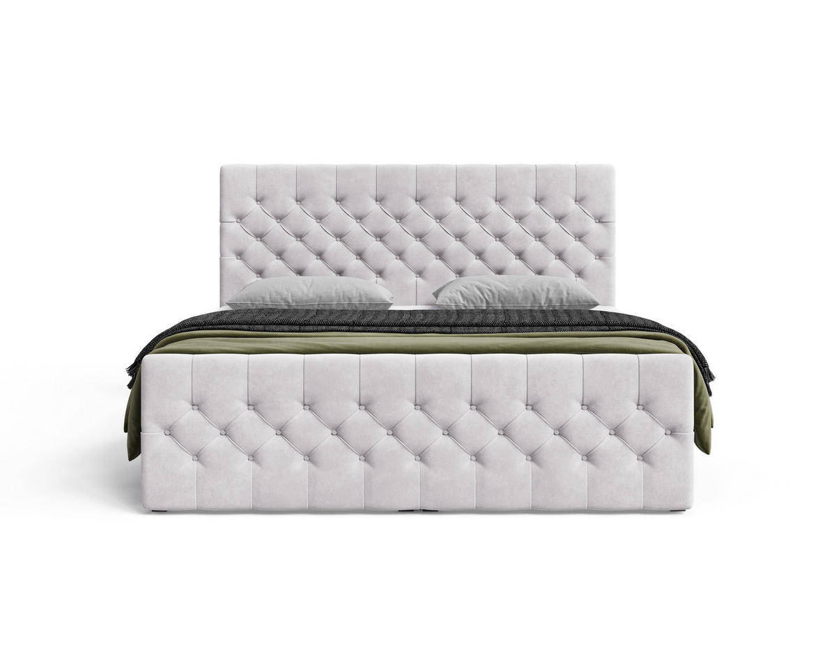 BOXBETT 12 160 x 200 cm - Manila - Modernes Polsterbett mit Bettkasten inkl. PU-Schaum-Topper und Federmechanismus - Silberfarben, Holz (160/200cm) - ROYAL24_MARKT