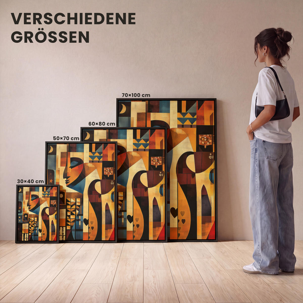 LEINWAND Bilder mit Rahmen - Figuren - Abstrakt - Symbole - 50x70 - Terracotta, Textil (50/70cm) - MuchoWow