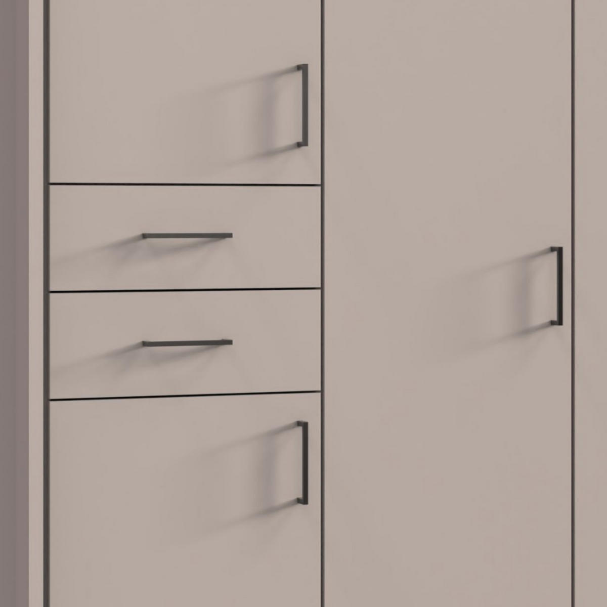 DREHTÜRENSCHRANK Kleiderschrank B273/H210/T58 cm mit Schubkästen & Passepartout & 2 Spiegeltüren, Beige Grau, Griffe schwarz / 22580 - Beige/Schwarz, Holzwerkstoff/Kunststoff (273/210/58cm) - luma-home