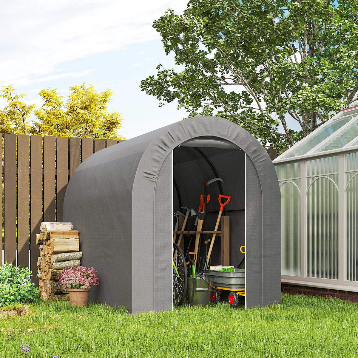 GARTENHAUS für den Garten, Reißverschlusstür, wasserdicht 2,4 x 1,6 x 1,9 m ,hellgrau - Hellgrau, Metall (159/190/239cm) - Vallsero