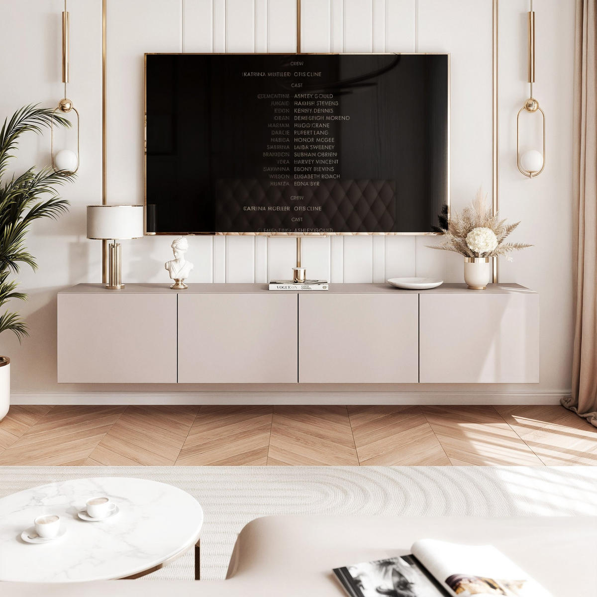 TV-LOWBOARD kaschmir, hängend mit LED-Beleuchtung - Kaschmir, Holzwerkstoff (200/36/40cm) - Idohome