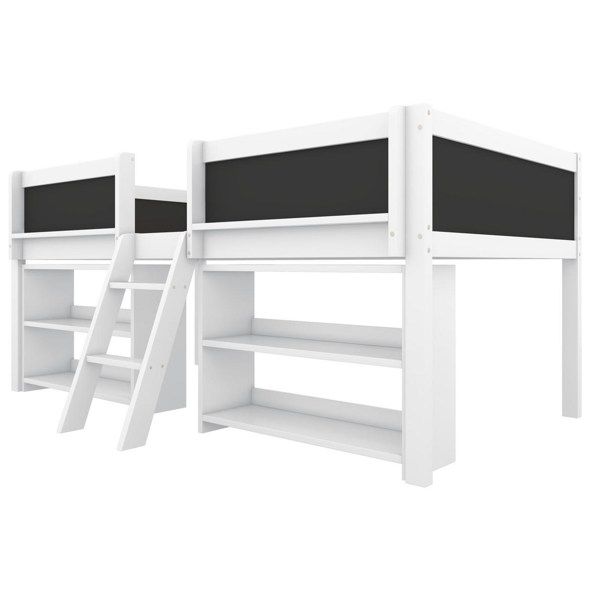 HALBHOCHBETT aus Kiefernholz und MDF 90x200 cm Weiß mit Ablagefächern, Leiter und Zeichentafel - Weiß, Holz (90/200cm) - IVMEU