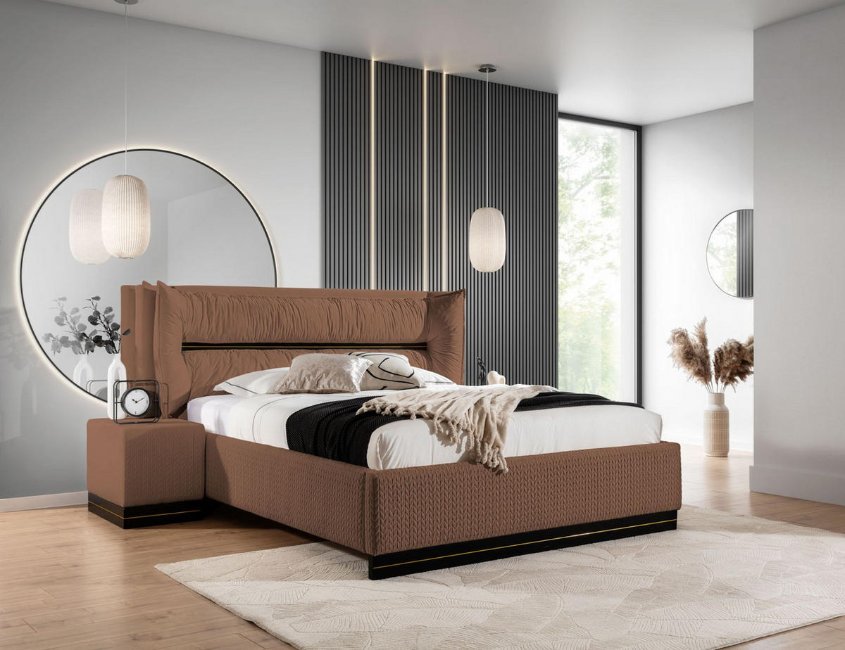 POLSTERBETT Hamilton Magic Velvet Set.1 - Braun, Holzwerkstoff/Textil (140/200cm) - Fun Möbel