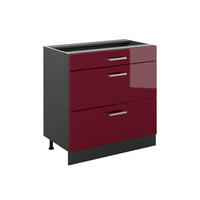 KÜCHENUNTERSCHRANK R-Line, Rot Hochglanz/Anthrazit, 80 cm mit 3 Schubladen ohne Arbeitsplatte - Anthrazit/Rot, Holzwerkstoff (80/81.6/46cm) - Vicco