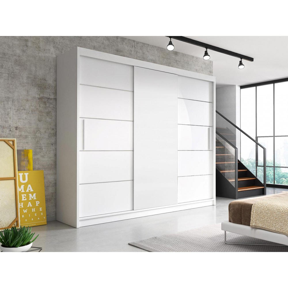 SCHWEBETÜRENSCHRANK Alba Weiß/Weiß ohne Spiegel, ohne LED Beleuchtung 250 cm - Alufarben/Weiß, Holzwerkstoff/Kunststoff (250/218/61cm) - imoebel24
