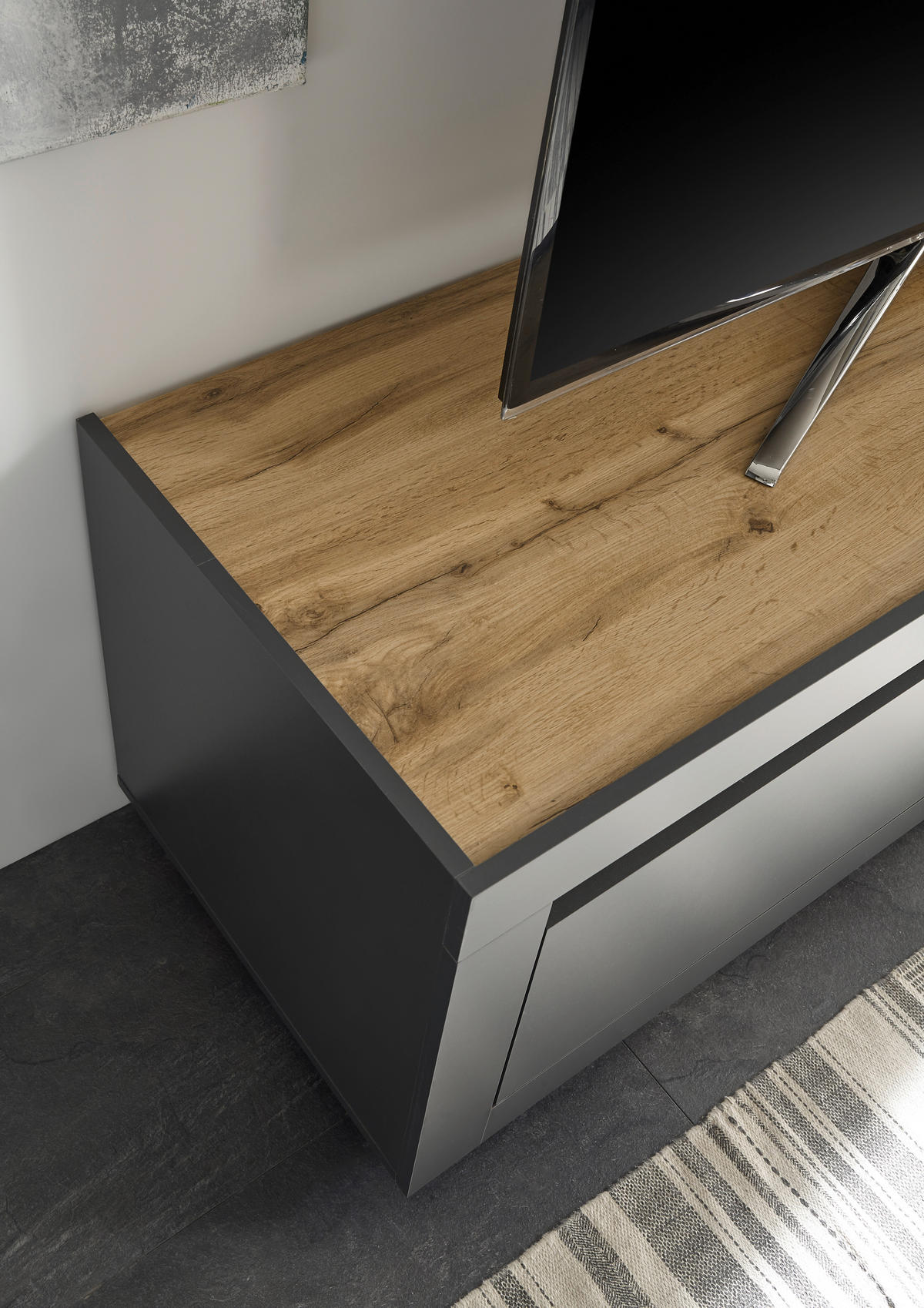 LOWBOARD M11 Anthrazit & Wotan Eiche 140/56/50 cm schmal - Dunkelgrau, Holzwerkstoff (140/56/50cm) - Livojo