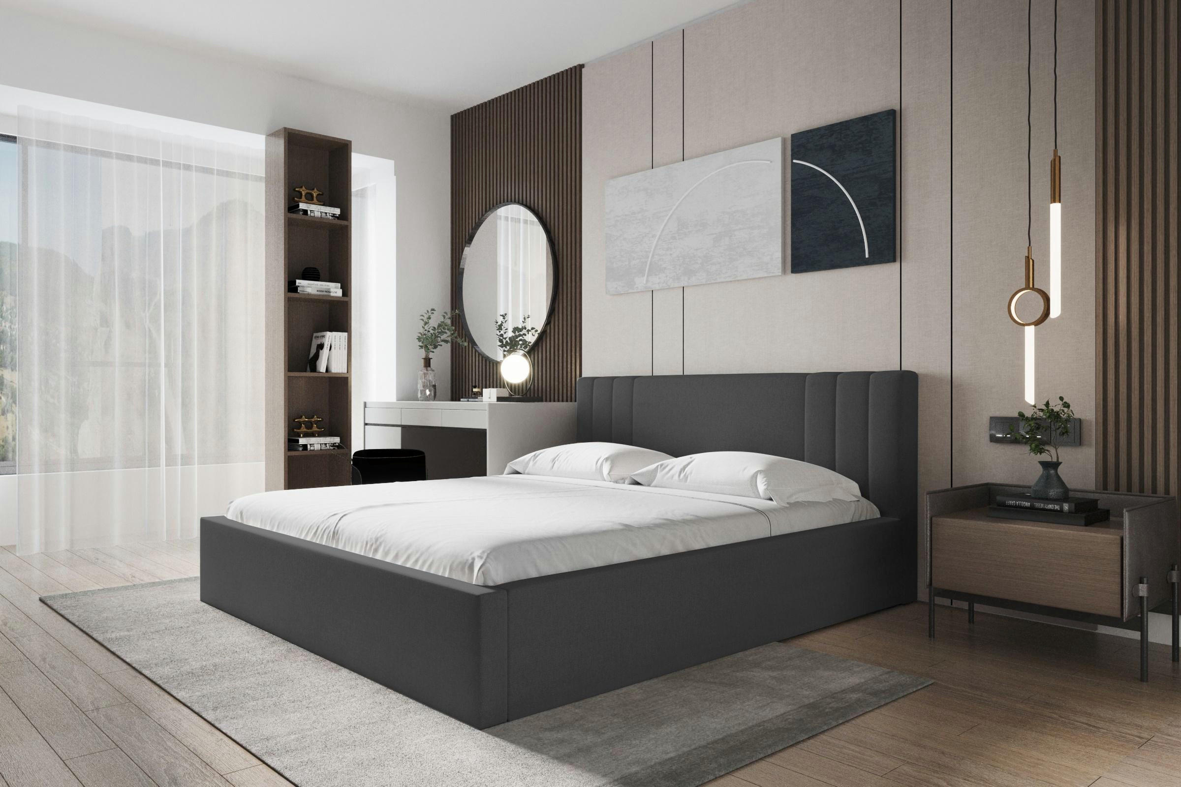 POLSTERBETT Flino 180/200 cm in Grau – mit Bettkasten und viel Komfort - Schwarz/Grau, Holz/Holzwerkstoff (180/200cm) - AX Living