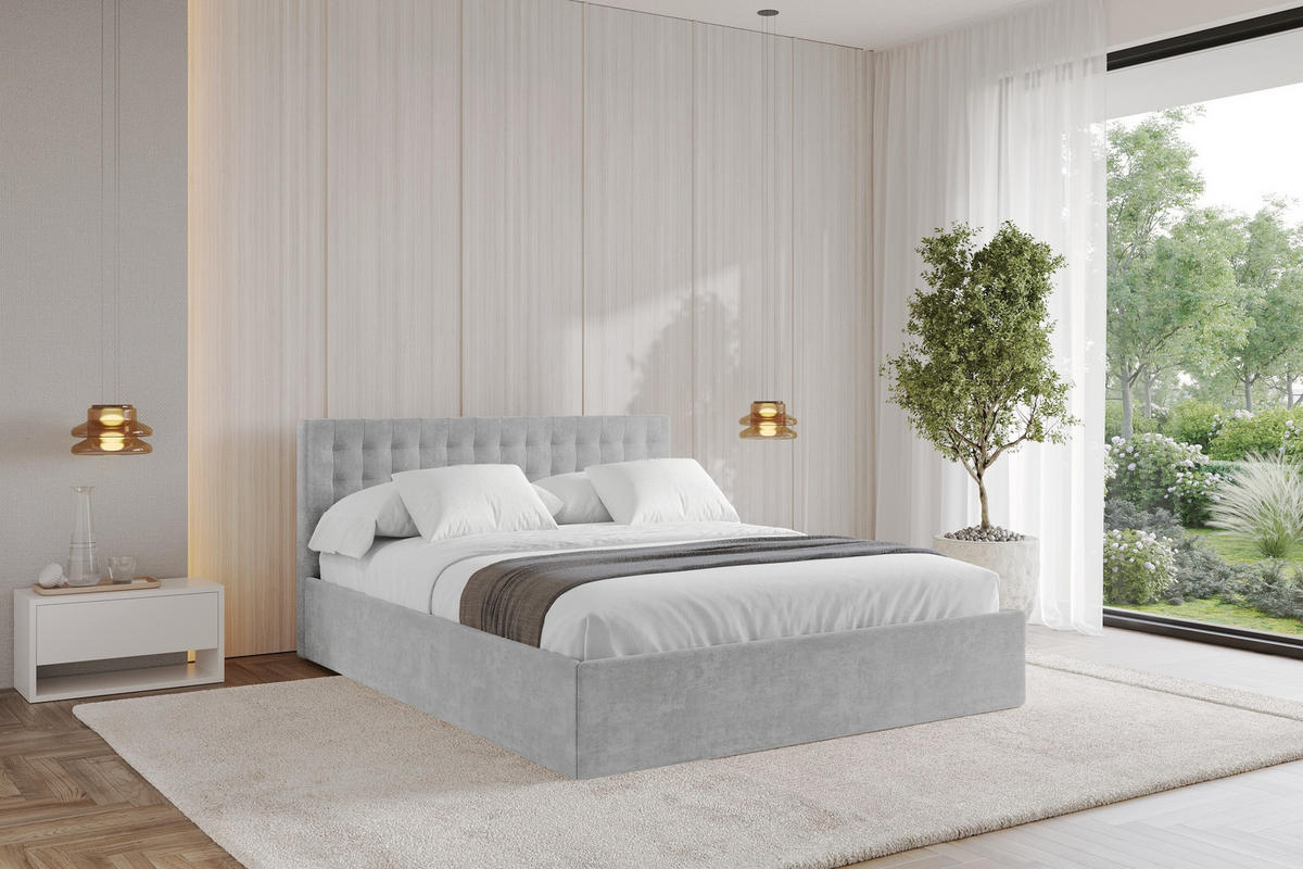 POLSTERBETT mit Bettkasten und Lattenrost, Boxbett ohne Matratze - PARI 180x200 Grau - Hellgrau, Holzwerkstoff/Textil (180/200cm) - ALTDECOR