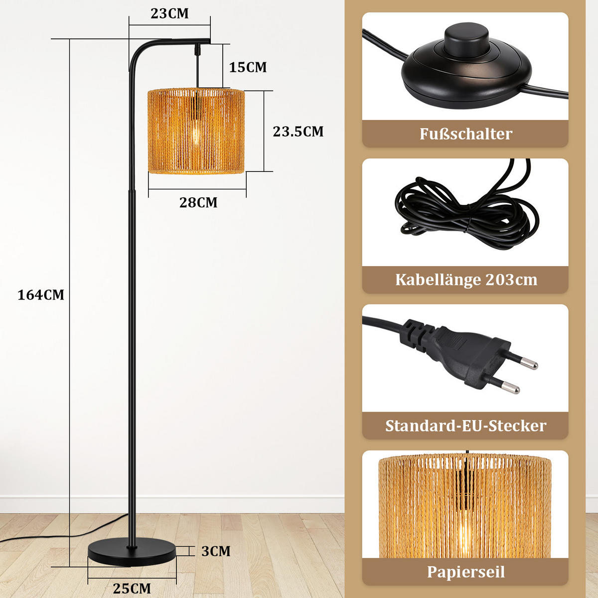 STEHLAMPE Aether 24/25/164 cm - Schwarz, Metall (24/25/164cm) - ZMH