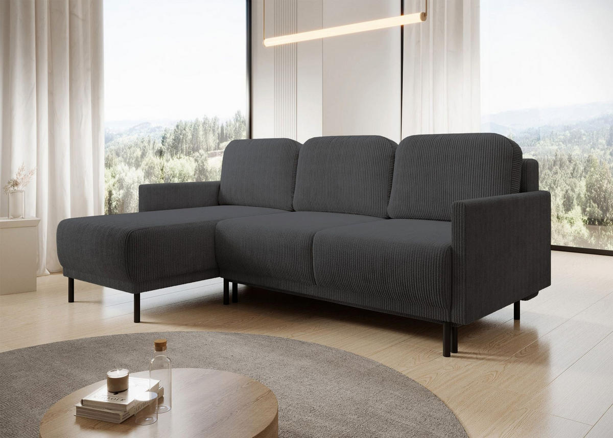 ECKSOFA Hamiel Blaugrau Cord - Blaugrau/Hellgrau, Textil/Metall (212/142cm) - Selsey
