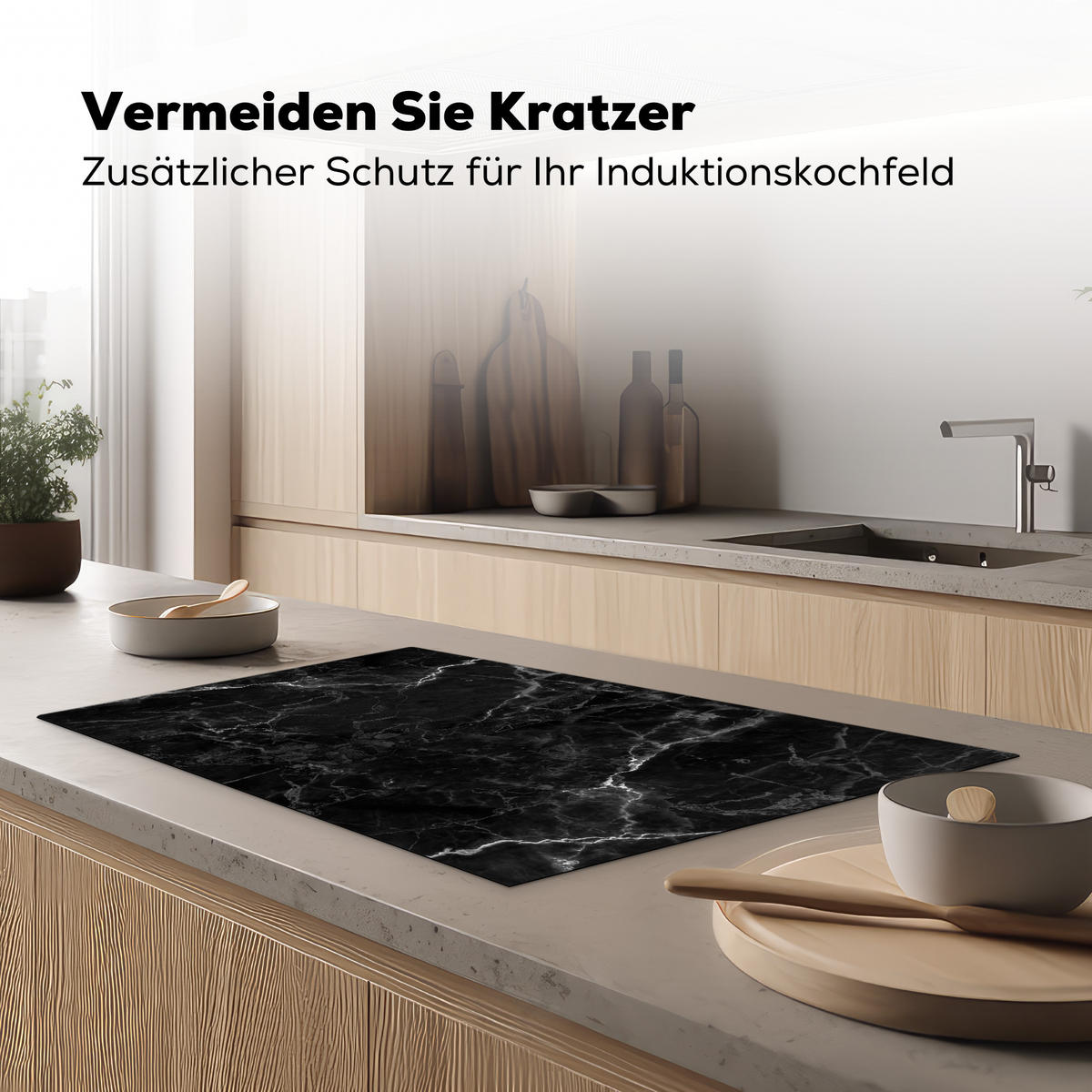 HERDABDECKPLATTE Marmor - Schwarz - Weiß - Textur - Marmoroptik 83x51 cm - Silberfarben, Kunststoff (83/0.2/51.5cm) - MuchoWow