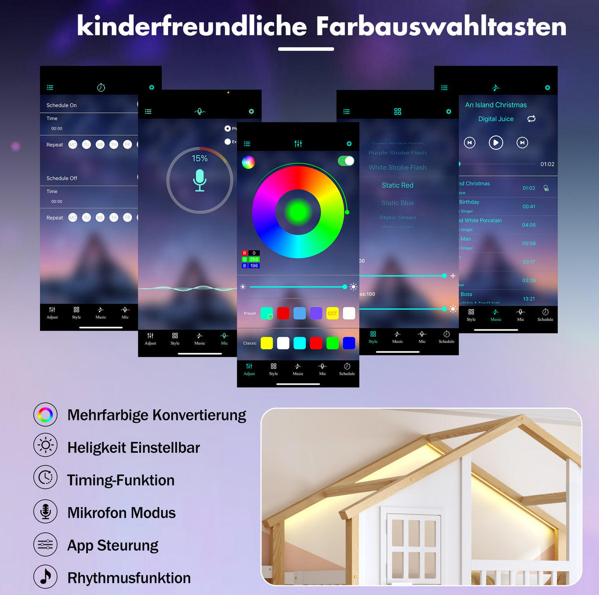 ETAGENBETT 90/200 + 140/200 cm mit hydraulischem Stauraum, LED und Stauraumtreppe aus Kiefernholz, Weiß - Weiß, Holzwerkstoff (90/200cm) - Redom