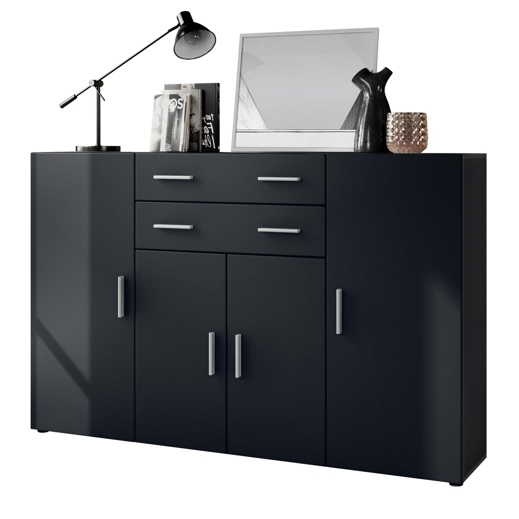 Vladon Highboard Schwarz 166.5x106.5x35 cm