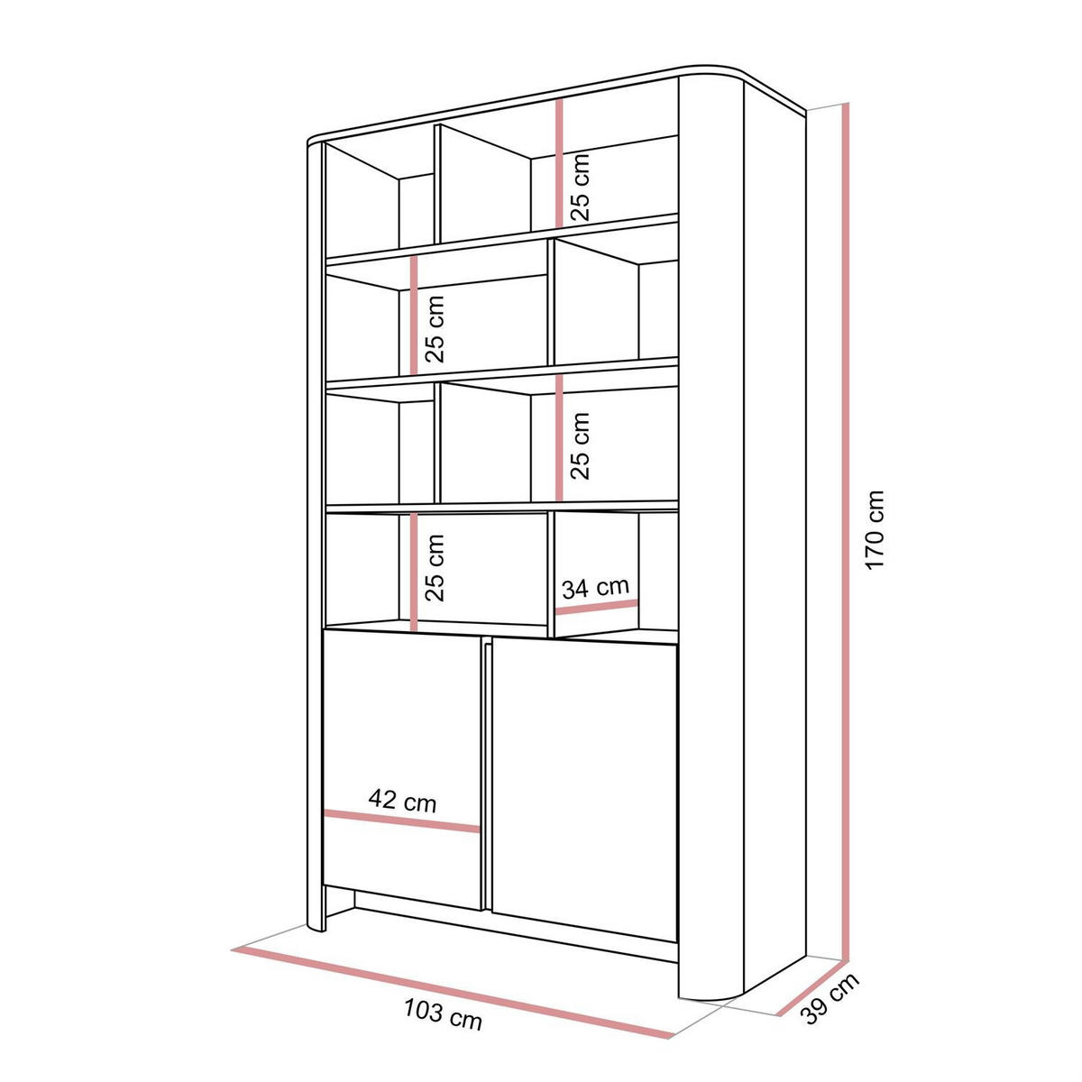 STANDREGAL DESTINY II, zweitürig mit offenen Regalböden - Eichefarben, Holzwerkstoff (103/170/39cm) - Lookway