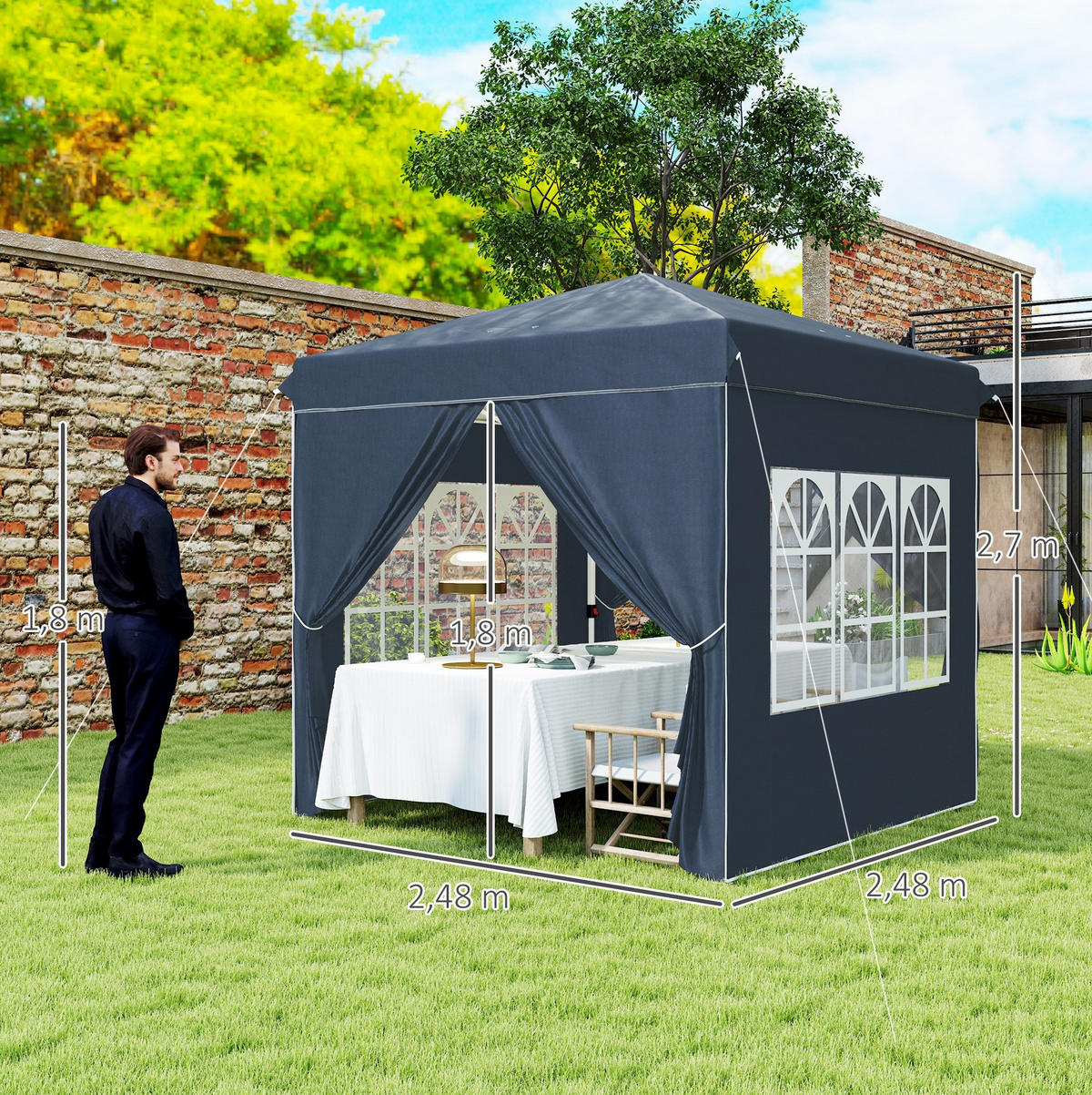 PAVILLONS aus Polyester 248x248x270 cm in Blau mit Pop-up-Mechanismus - Blau, Textil (248/270/248cm) - Modfu