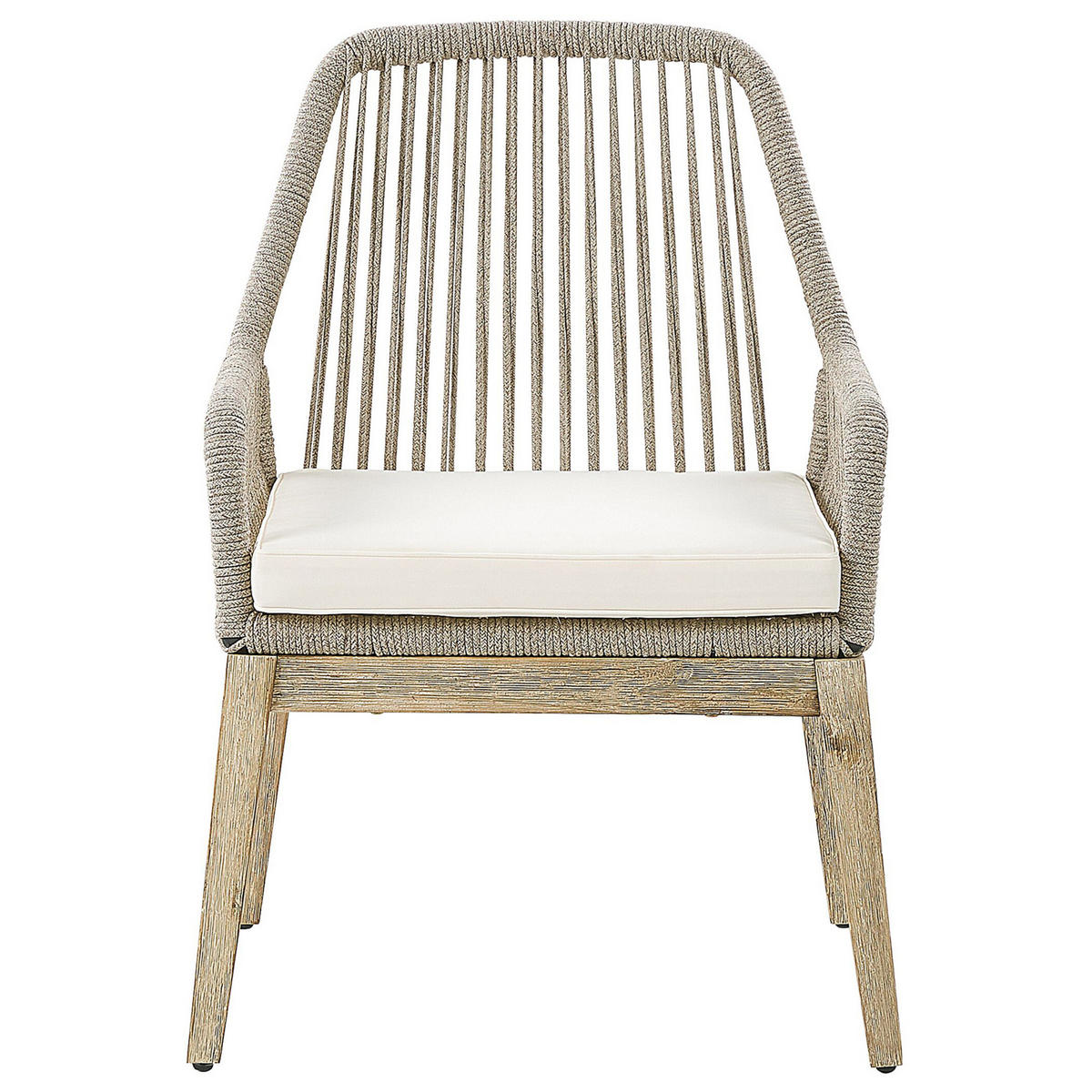 GARTENSTUHL 2er-SET beige/heller Holzfarbton Auflagen cremeweiß Olbia - Beige, Kunststoff (64/89/71cm) - Beliani