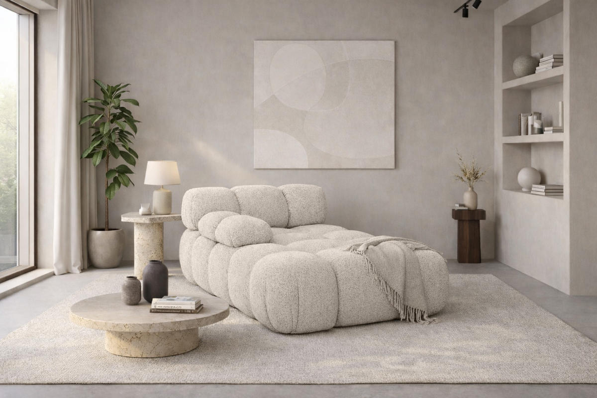 CHAISELONGUE Modular, Bouclé-Stoff Abriamo, Beige, Links, Selia - Beige, Holz (95/70/160cm) - Kaiser Möbel