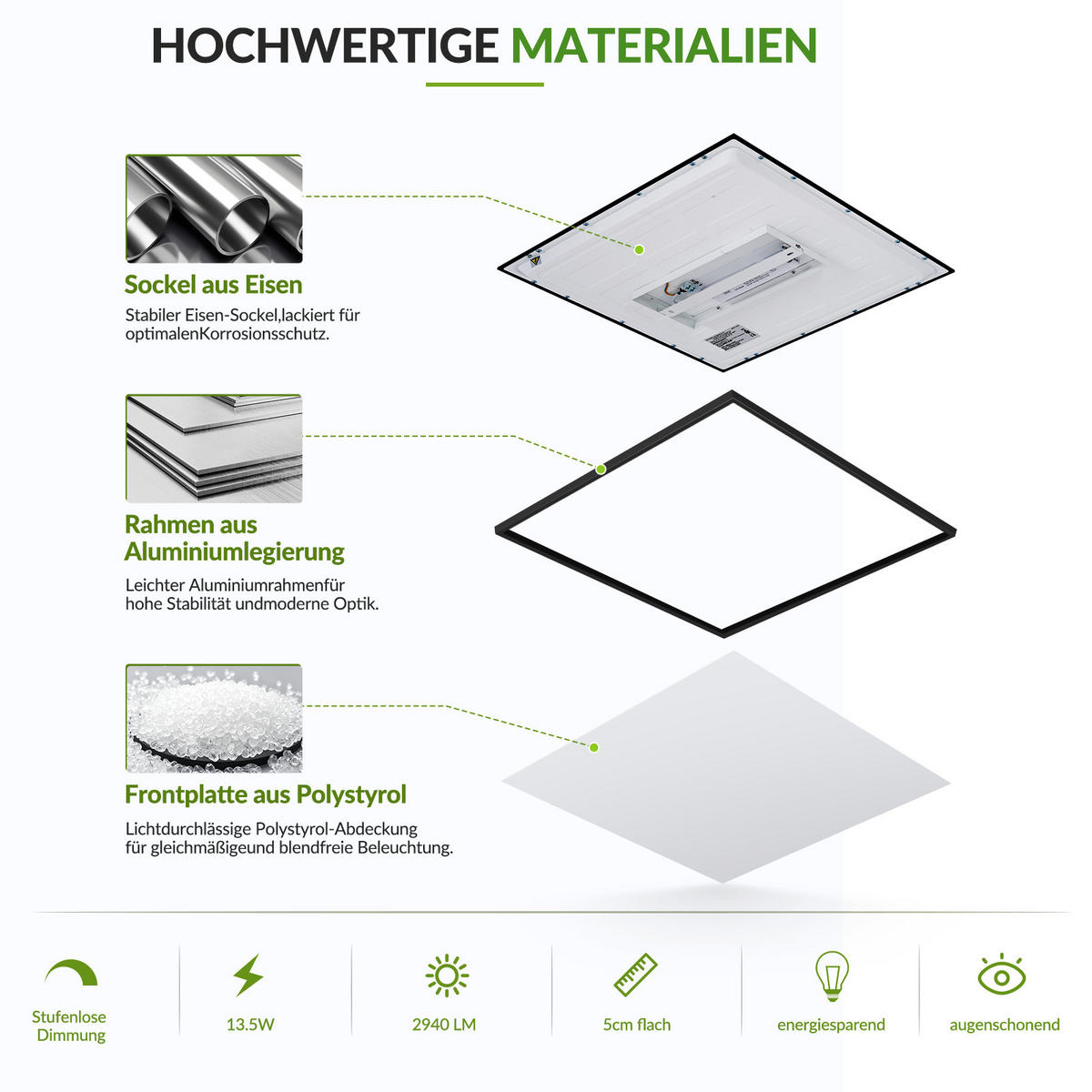 LED DECKENLEUCHTE Vexlon 44.5/44.5/5 cm - Schwarz, Kunststoff/Metall (44.5/44.5/5cm) - ZMH