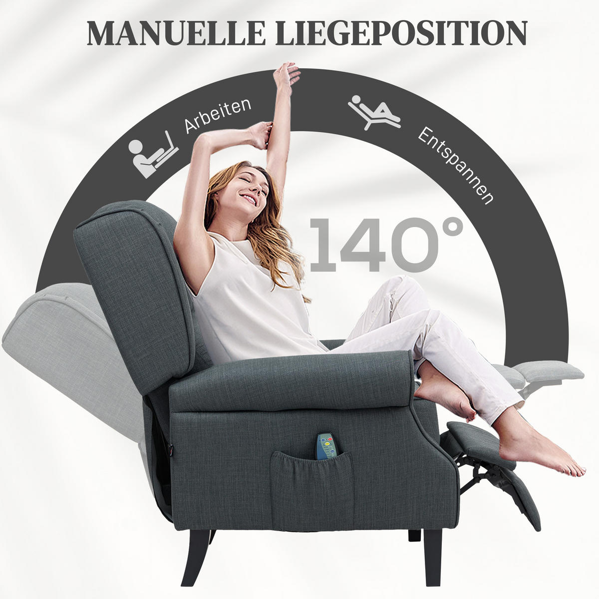 RELAXSESSEL Fernsehsessel mit Liegefunktion, Dunkelgrau - Dunkelgrau, Textil (78/101/83cm) - HOMCOM