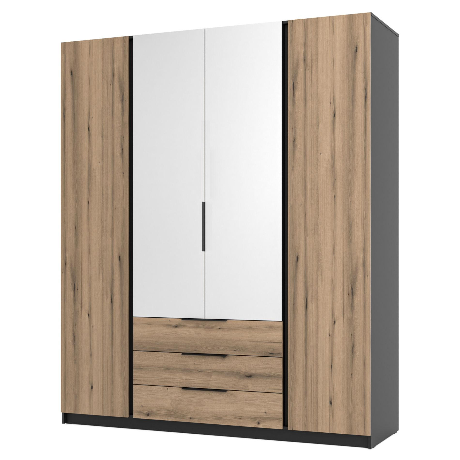 KLEIDERSCHRANK Kaja Eiche/ Schwarz 200 cm - Eichefarben/Schwarz, Holzwerkstoff/Metall (200/239/61.9cm) - Selsey