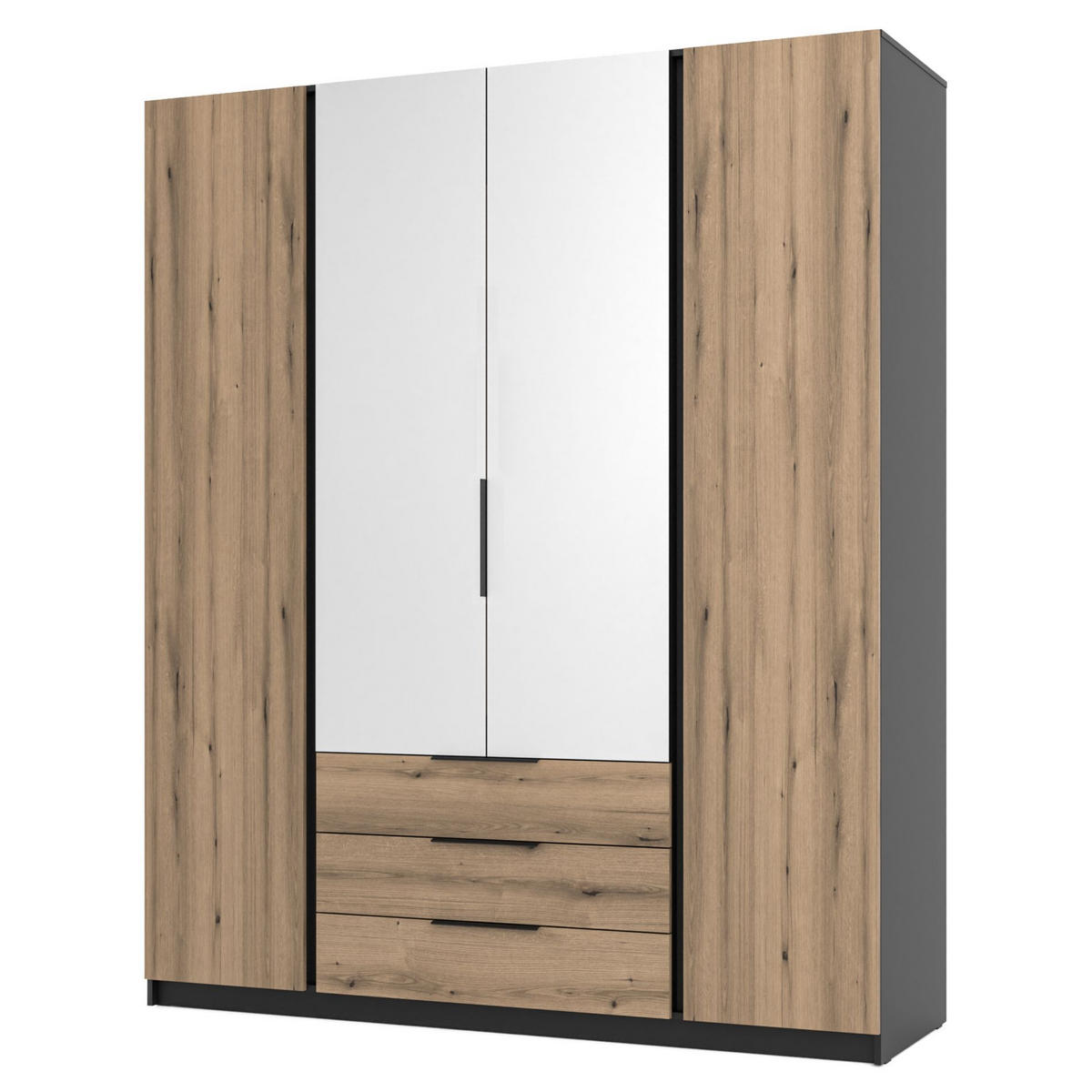 KLEIDERSCHRANK Kaja Eiche/ Schwarz 200 cm - Eichefarben/Schwarz, Holzwerkstoff/Metall (200/239/61.9cm) - Selsey