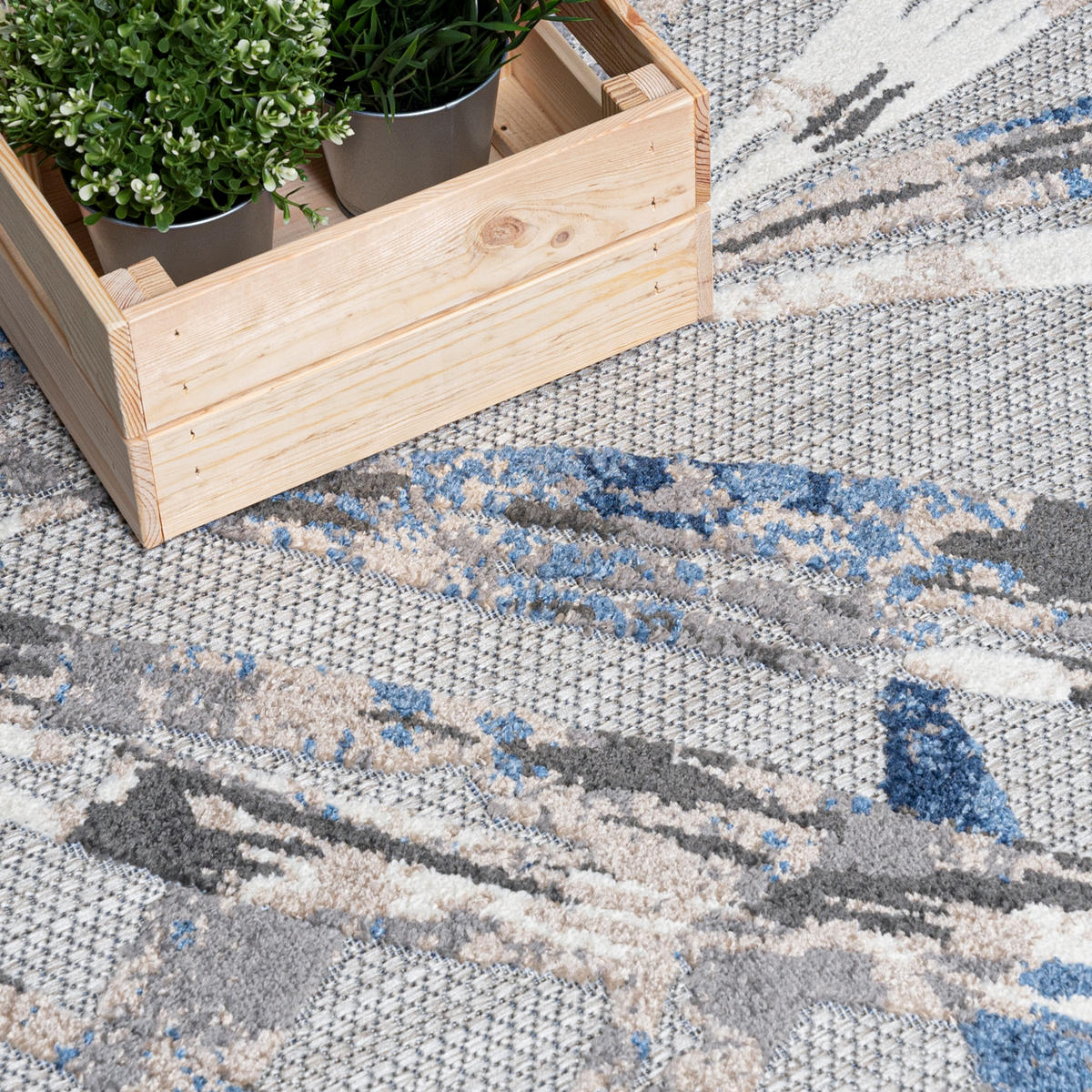 TEPPICH Outdoor Blue Pflanzlich Kurzflor Rechteckig Grey - 80x150 cm - Dunkelgrau, Textil (80/150cm) - Mazovia
