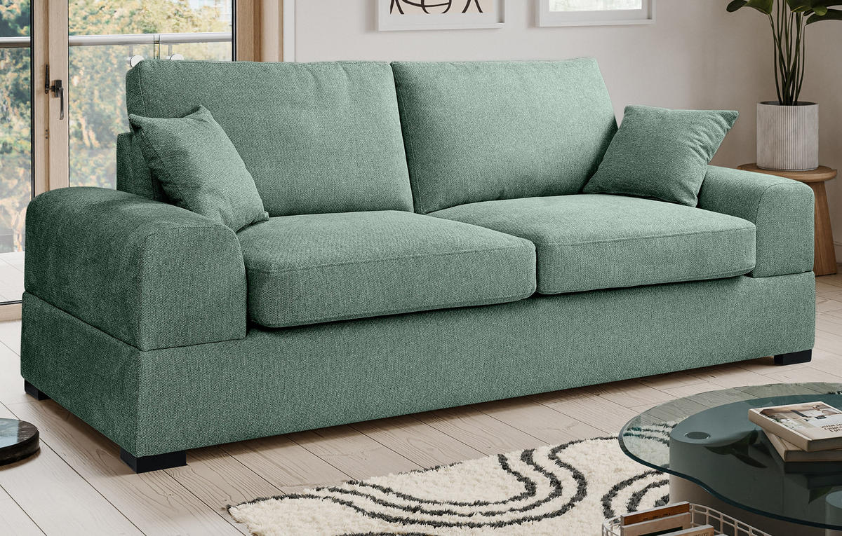 SOFA petrol Strukturstoff, Couch 3-Sitzer 221 cm mit Premium Kaltschaum - Petrol/Schwarz, Holz/Textil (221/90/93cm) - Inn.Furn