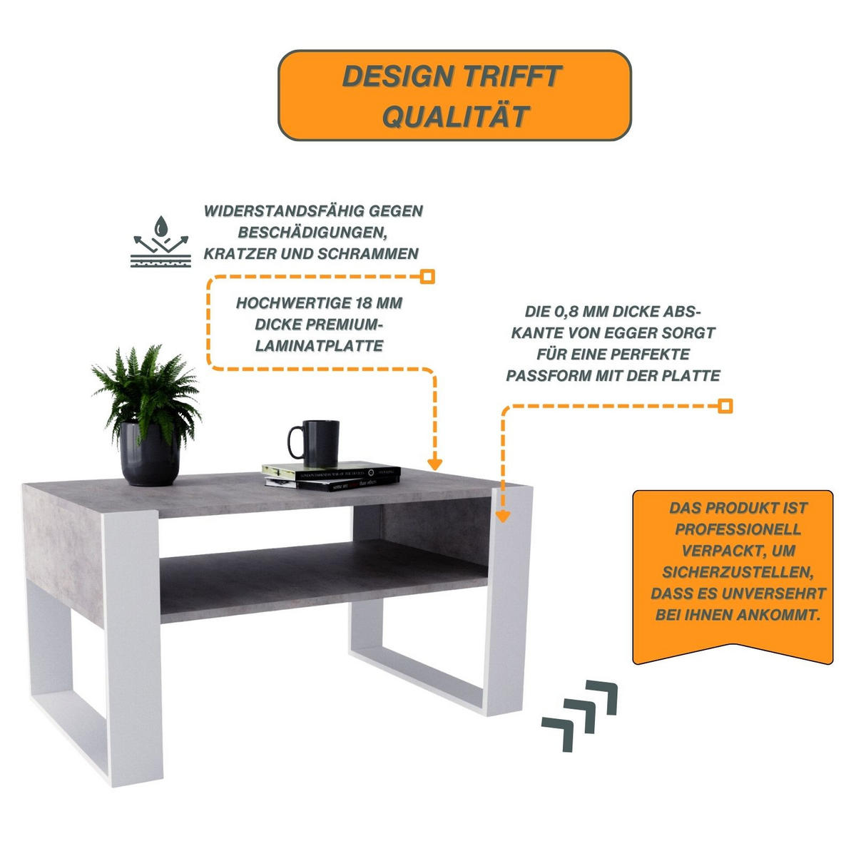COUCHTISCH Karo92 92/45/53,6 - Weiß/Grau, Holzwerkstoff (54/92/45cm) - RAUMHIRSCH FURNITURE