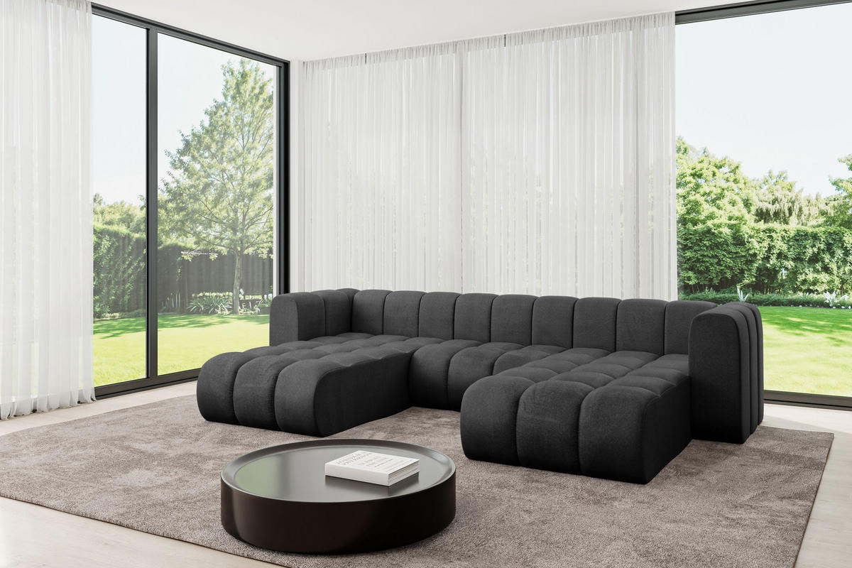 WOHNLANDSCHAFT modulares Sofa Joren-U1 - 319x177x70 cm Schwarz - Schwarz, Holzwerkstoff/Textil (319/70/177cm) - ALTDECOR