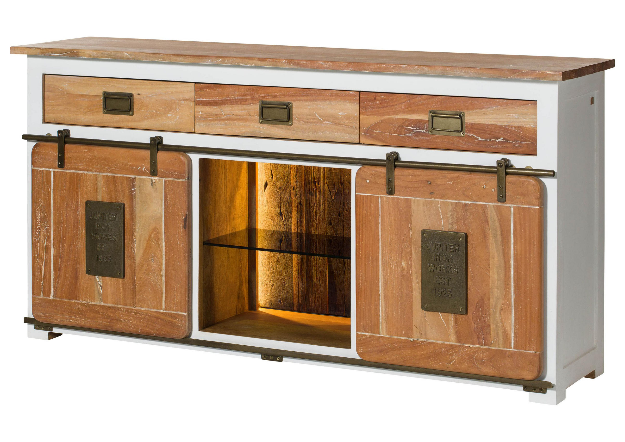 SIDEBOARD Mango / Altholz 180x45x90 weiß lackiert RAILWAY LUX #502 - Weiß, Holz (180/90/45cm) - Massivmoebel24
