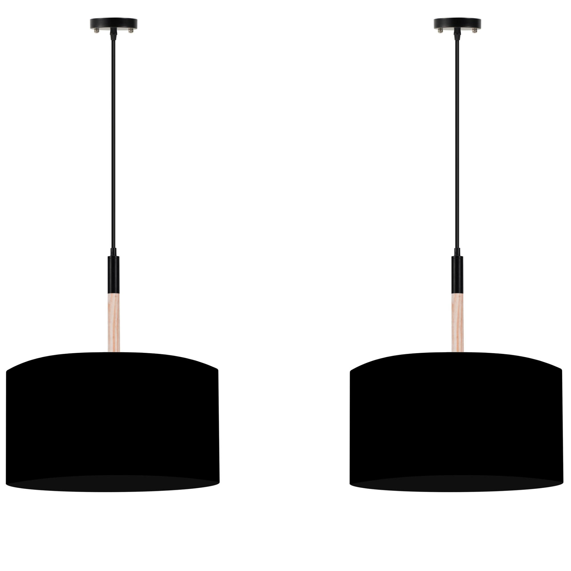 PENDELLEUCHTE PLISO 2-er Set, Schwarz - Schwarz, Holz/Textil (40/40/44cm) - KONSIMO®