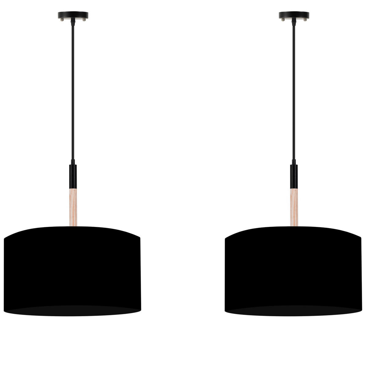 PENDELLEUCHTE PLISO 2-er Set, Schwarz - Schwarz, Holz/Textil (40/40/44cm) - KONSIMO®
