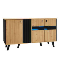 SIDEBOARD DE-38912 140/41/78,5 cm 3 Türen und LED-Beleuchtung Holz/Schwarz - Naturfarben, Holzwerkstoff (140/78.5/41cm) - ComfortXL