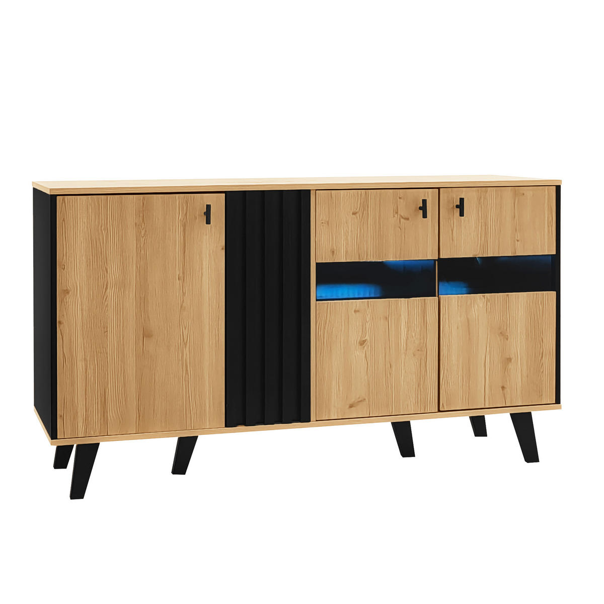 SIDEBOARD 140x78x41 cm LED Glas Stauraum - Naturfarben, Holzwerkstoff (140/78.5/41cm) - LEBENLANG