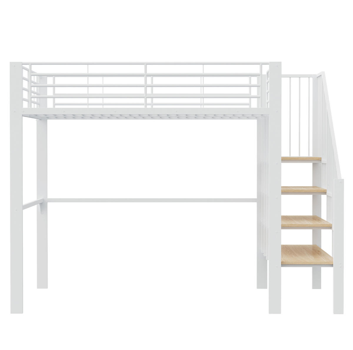 VISOKI krevet 140/200 cm s metalnom konstrukcijom, stubištem i prostorom za pohranu, Bijela - bijela, metal (140/200cm) - Redom