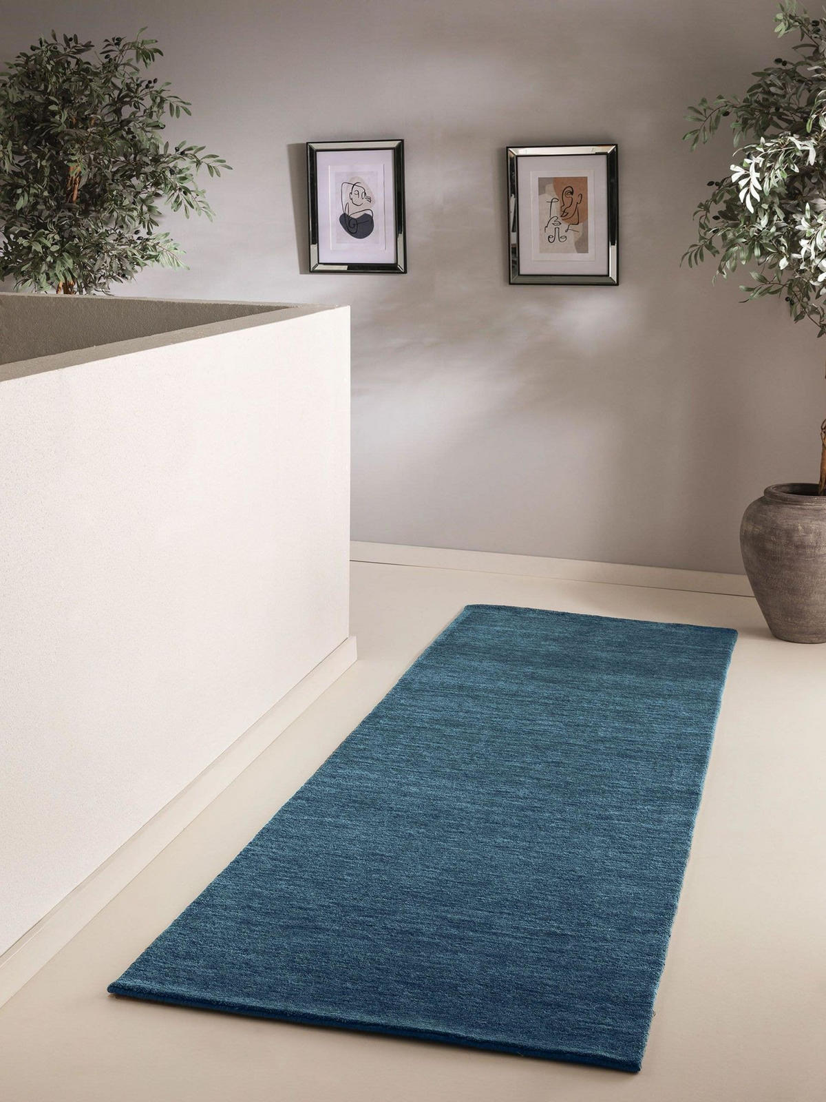 TEPPICH Wollteppich Jamal Blau - Blau, Textil (80/1cm) - KUNSTLOFT
