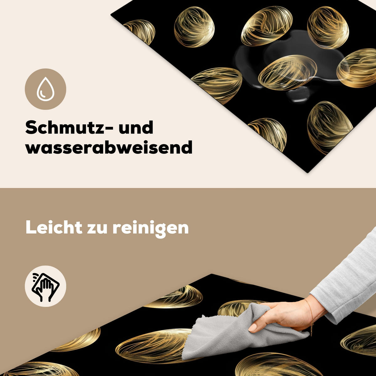 HERDABDECKPLATTE Eier - Gold - Muster Ceranfeldabdeckung 76x51.5 cm - Schwarz, Kunststoff (76/51.5/0.2cm) - MuchoWow