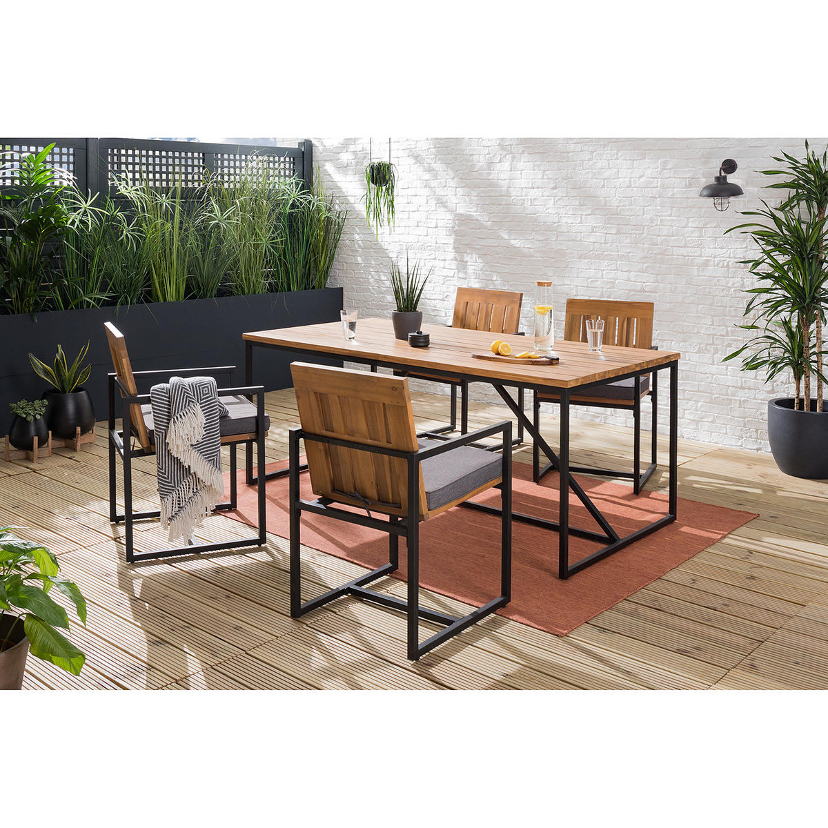 GARTENTISCH - Akazie massiv / Stahl - Braun / Schwarz - Schwarz/Braun, Holz/Metall (90/180/74cm) - home24