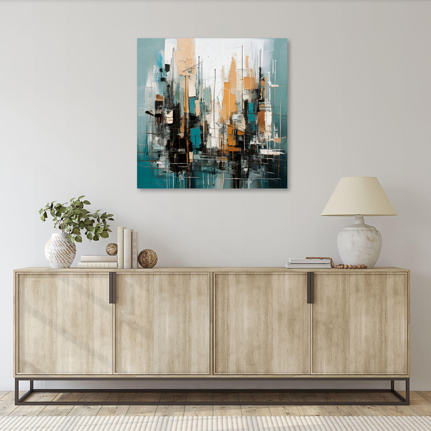 LEINWANDBILD Stadt Abstraktion Türkis Architektur 50x50cm - Türkis, Textil (50/50cm) - Feeby