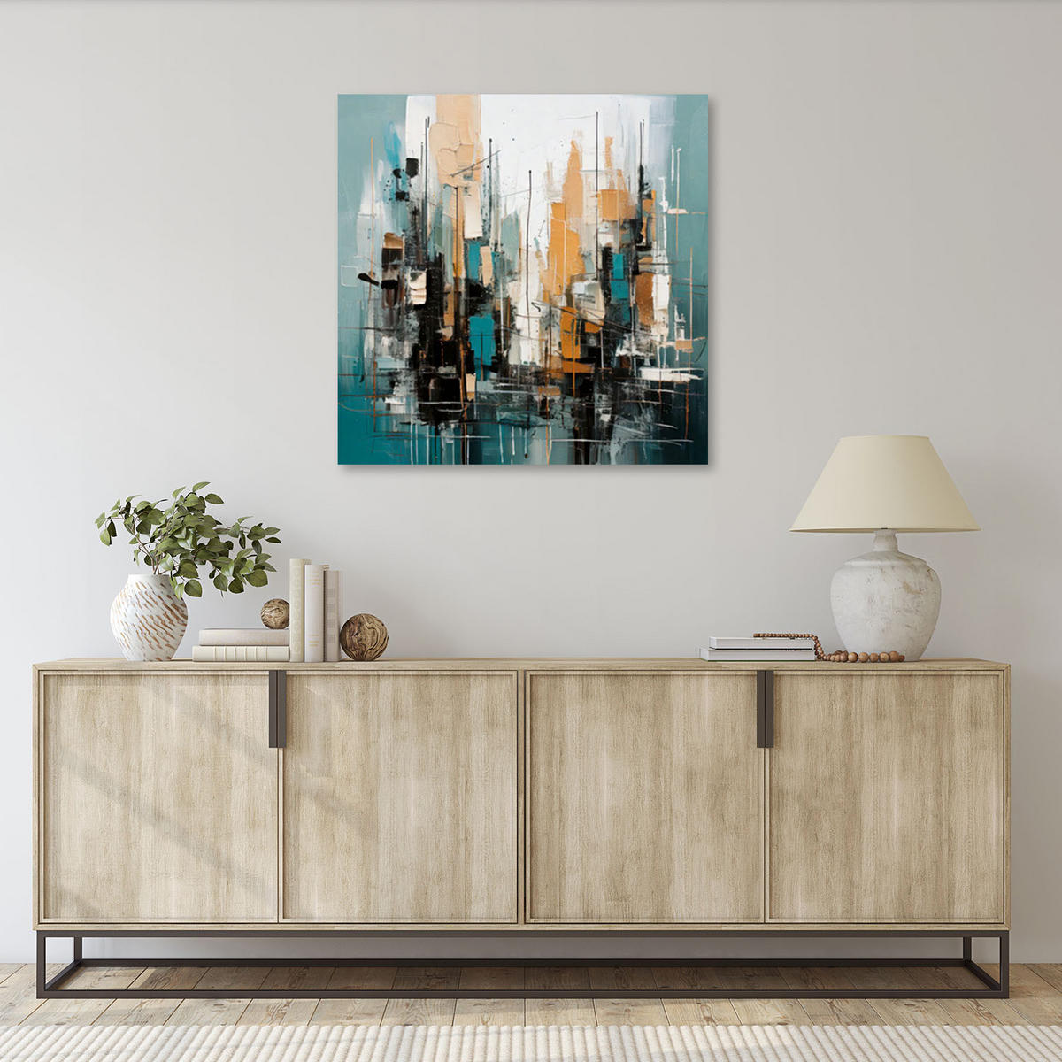 LEINWANDBILD Stadt Abstraktion Türkis Architektur 50x50cm - Türkis, Textil (50/50cm) - Feeby