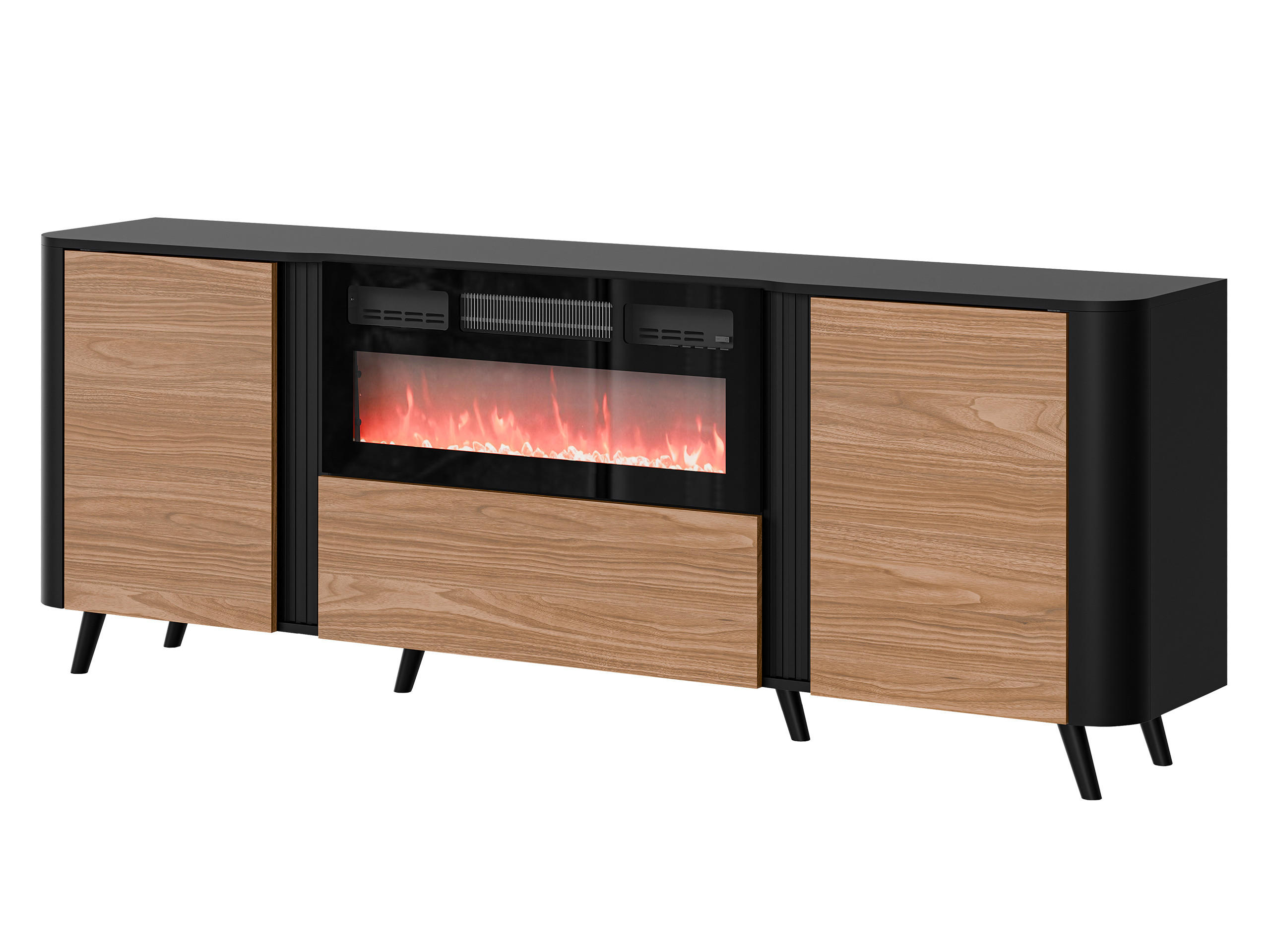 KOMMODE Volare 200 EF mit Kamin - Nussbaumfarben/Schwarz, Holzwerkstoff/Kunststoff (200/76/39cm) - MIRJAN24