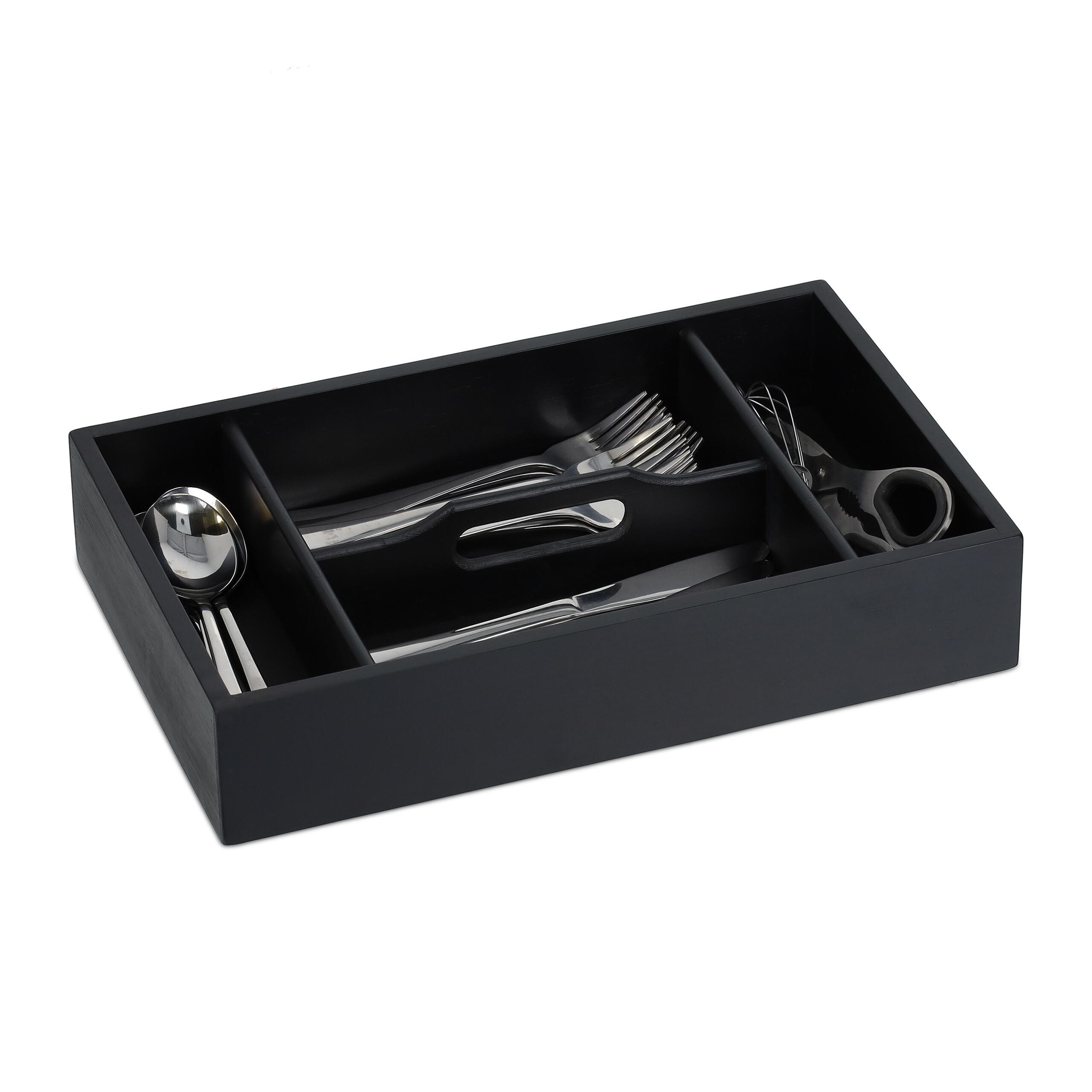 BESTECKKASTEN - Schwarz, Holz/Holzwerkstoff (37/7/23cm) - Relaxdays