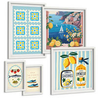 BILDER SET 5er Set - 50x50 cm & 20x30 cm & 40x60 cm Weißer Rahmen - Illustrationen der mediterranen Küche - Weiß, Kunststoff (40/60cm) - TULUP