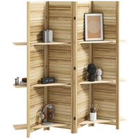 PARAVENT DE-14318 4 Paneele, 3 Regalböden, Lamellen Naturholz - Naturfarben, Holz (160/170/1.9cm) - ComfortXL